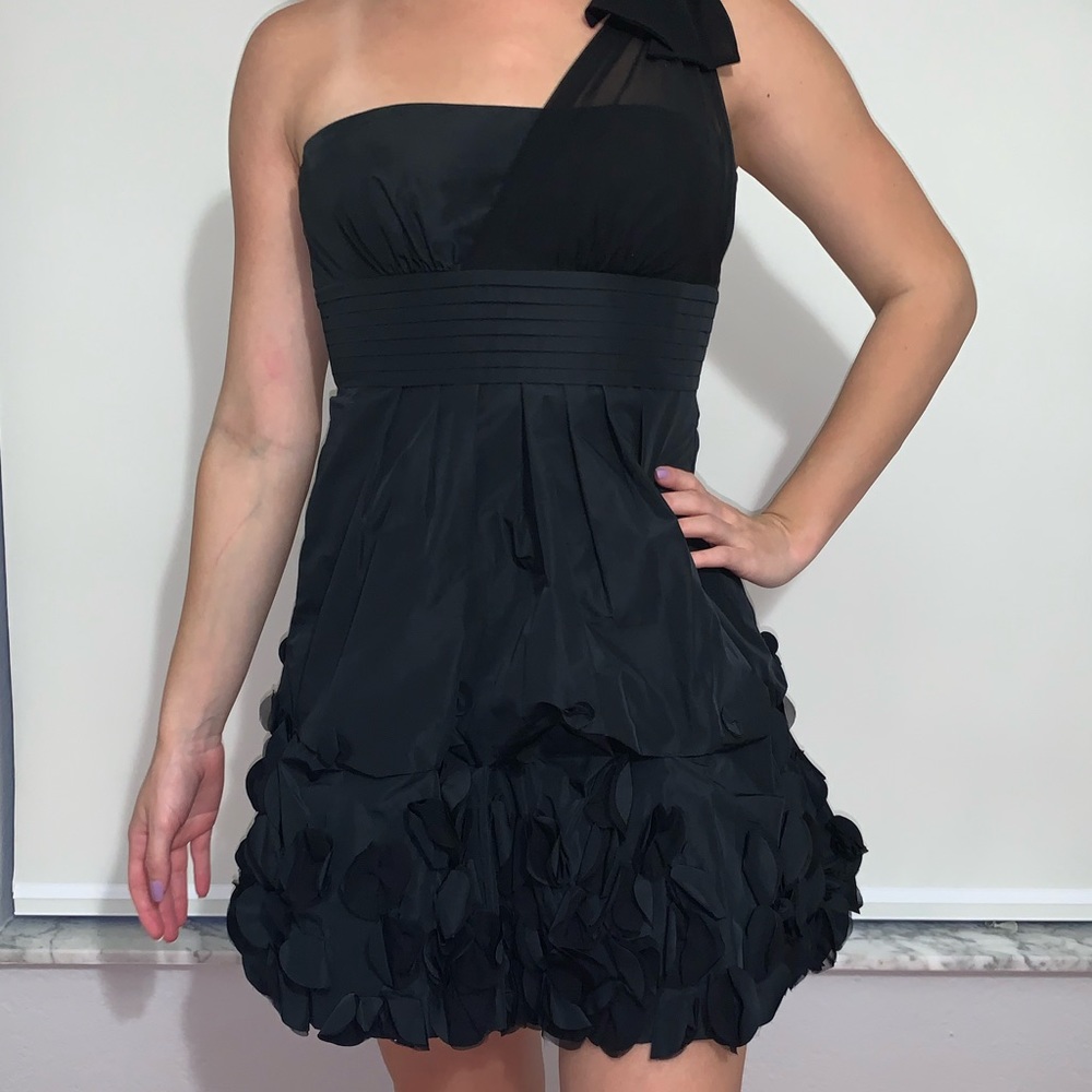 BCBG Maxazria One-Shoulder Black Taffeta Dress